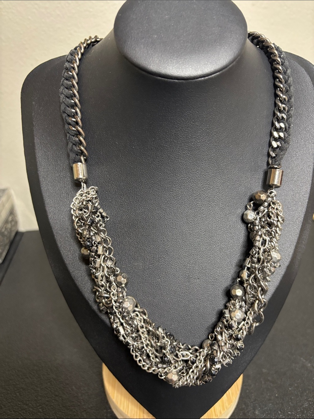 Chunky Statement Rocker Edgy Layered Braided Chain Necklace in Gunmetal Silver